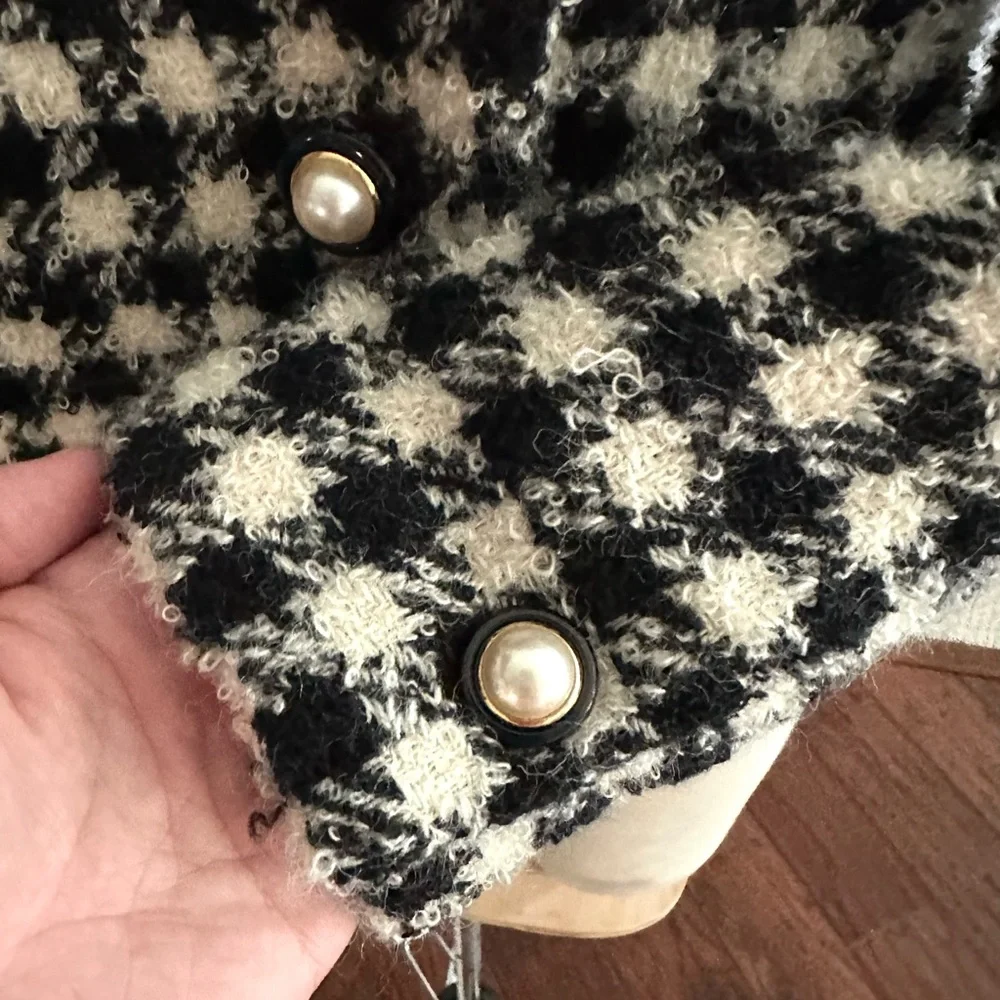 Vintage Doncaster houndstooth fuzzy wool blend blazer sz 6 - Picture 4 of 6
